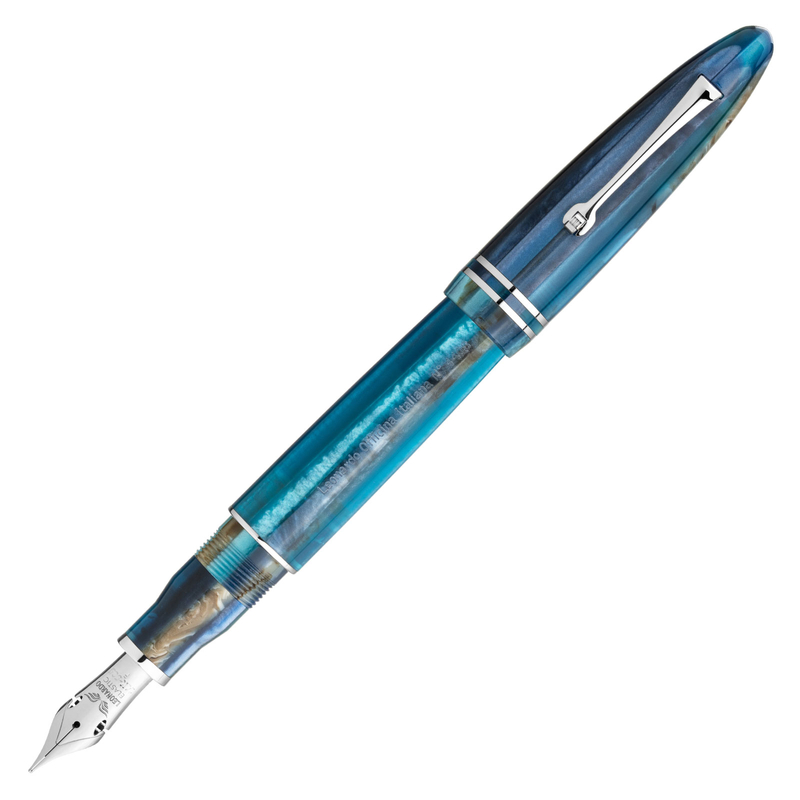 Leonardo Officina Italiana Furore Grande Penna Stilografica Blu Hawaii Oro 14 KT
