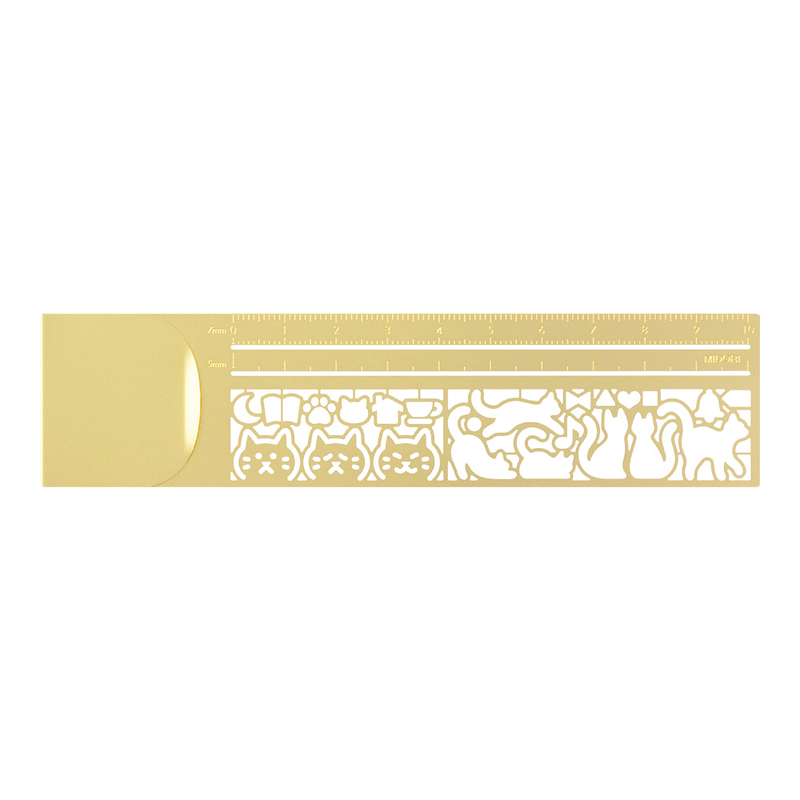 Midori Clip Ruler Segnalibro con Normografo Gatti Ottone