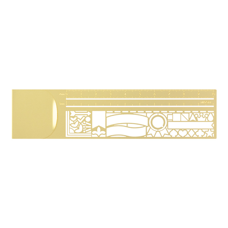 Midori Clip Ruler Segnalibro con Normografo Decorativo Ottone
