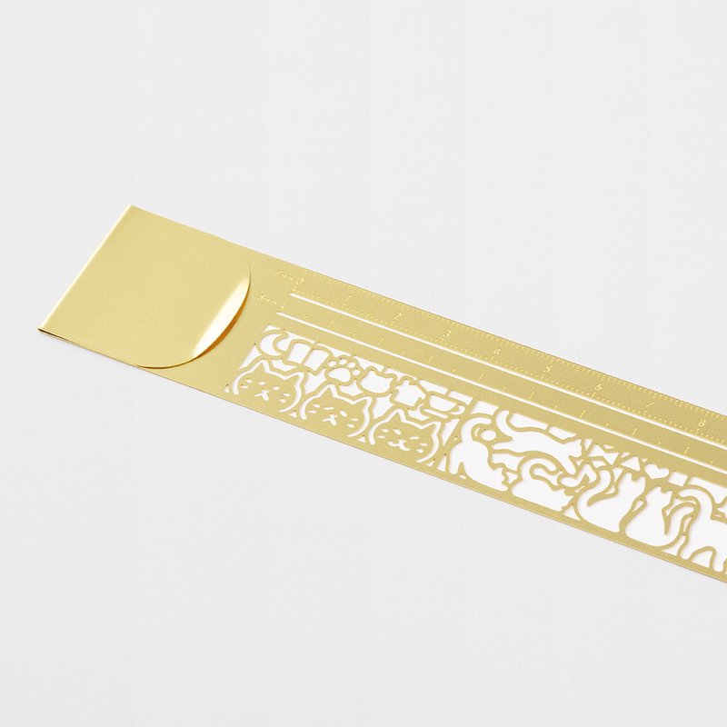 Midori Clip Ruler Segnalibro con Normografo Gatti Ottone