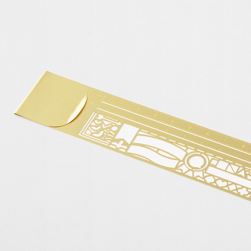 Midori Clip Ruler Segnalibro con Normografo Decorativo Ottone