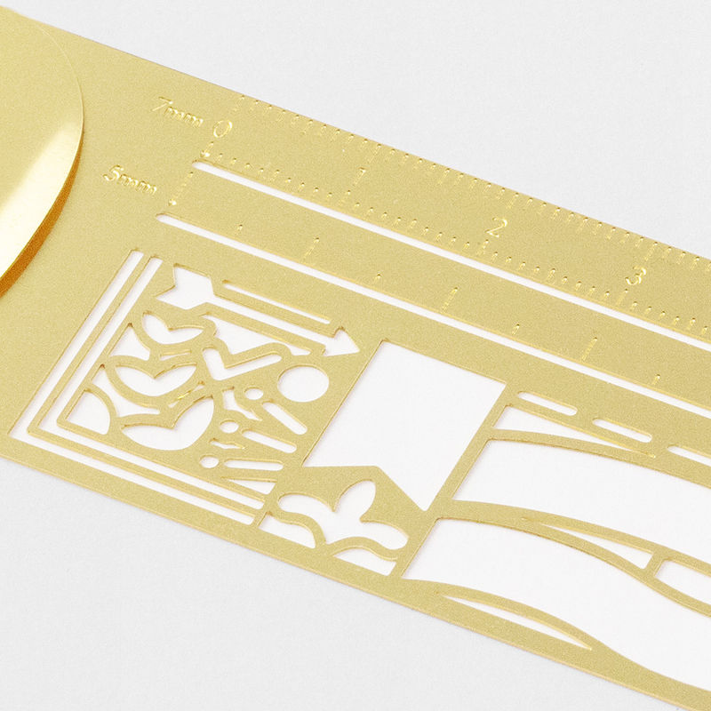 Midori Clip Ruler Segnalibro con Normografo Decorativo Ottone