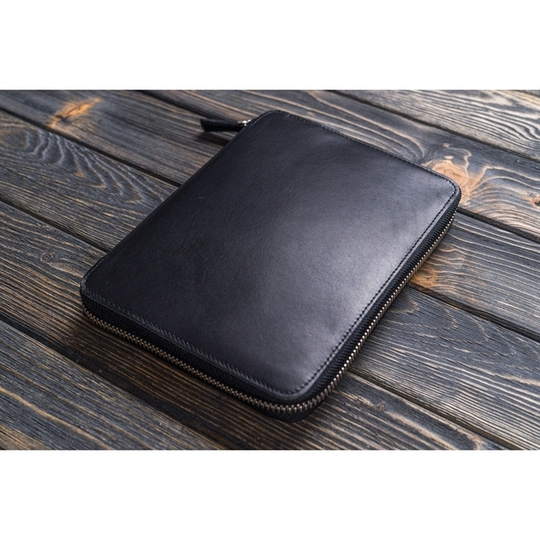 Galen Leather Zippered A5 Notebook Folio Black