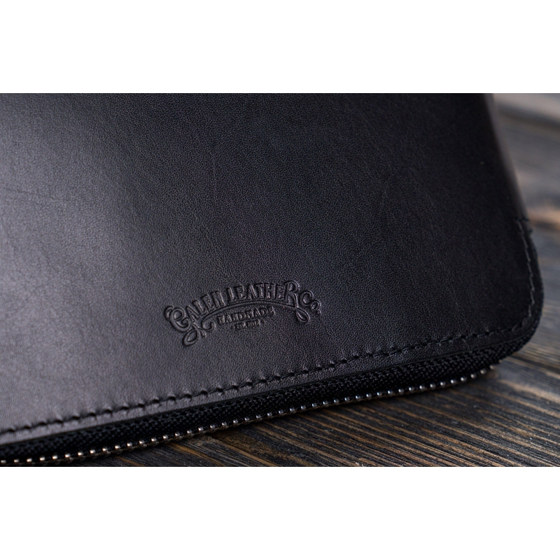 Galen Leather Zippered A5 Notebook Folio Nero