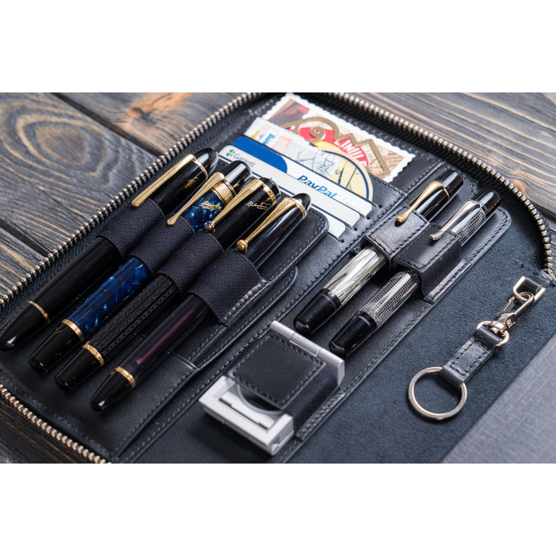 Galen Leather Zippered A5 Notebook Folio Nero