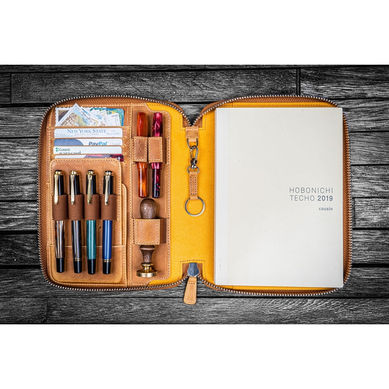 Galen Leather Zippered Folio A5 Notebook Crazy Horse Honey Ochre