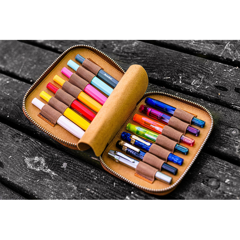 Galen Leather Portapenne in Pelle per Kaweco 14 Posti Crazy Horse Brown