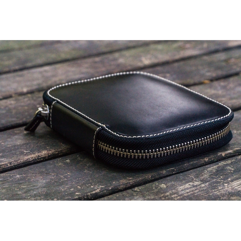 Galen Leather Zippered 10 Slots Pen Case Black