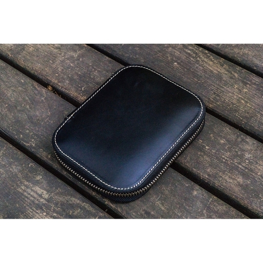 Galen Leather Portapenne in Pelle con Zip 10 Posti Nero