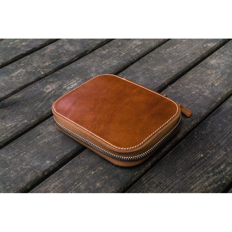 Galen Leather Portapenne in Pelle con Zip 10 Posti Marrone