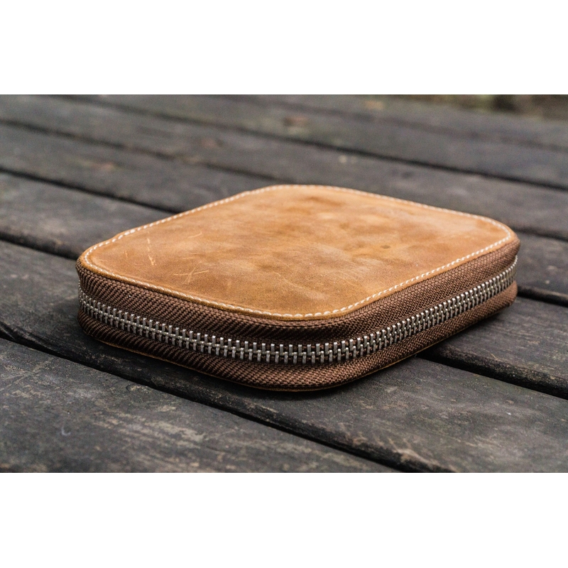 Galen Leather Portapenne in Pelle con Zip 10 Posti Crazy Horse Brown