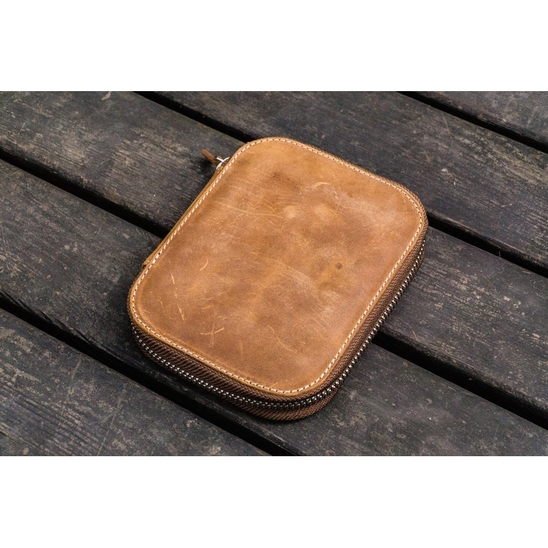 Galen Leather Portapenne in Pelle con Zip 10 Posti Crazy Horse Brown