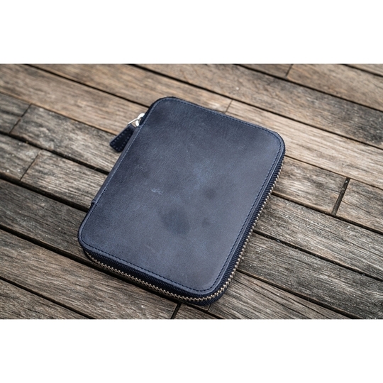 Galen Leather Portapenne in Pelle con Zip 10 Posti Crazy Horse Navy Blue