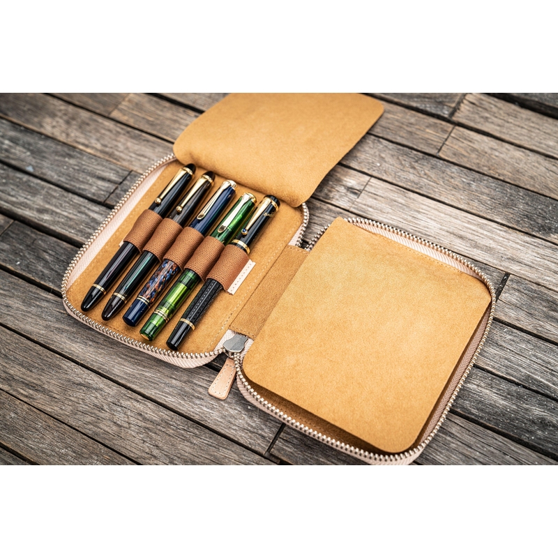 Galen Leather Portapenne in Pelle con Zip 10 Posti Undyed Leather