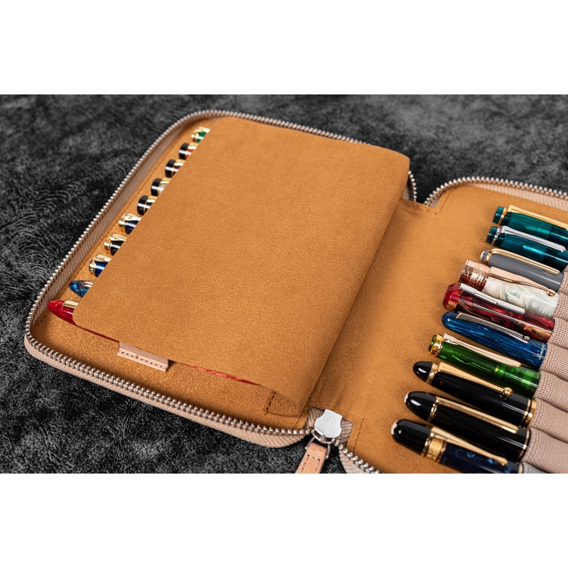 Galen Leather Portapenne in Pelle con Zip 20 Posti Undyed Leather