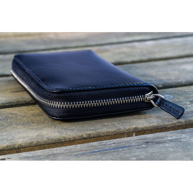 Galen Leather Portapenne in Pelle con Zip 3 Posti Nero