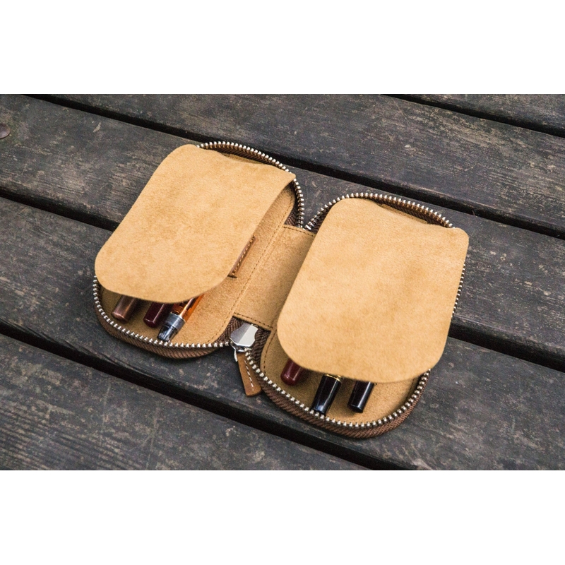 Galen Leather Zippered 6 Slots Pen Case Crazy Horse Brown