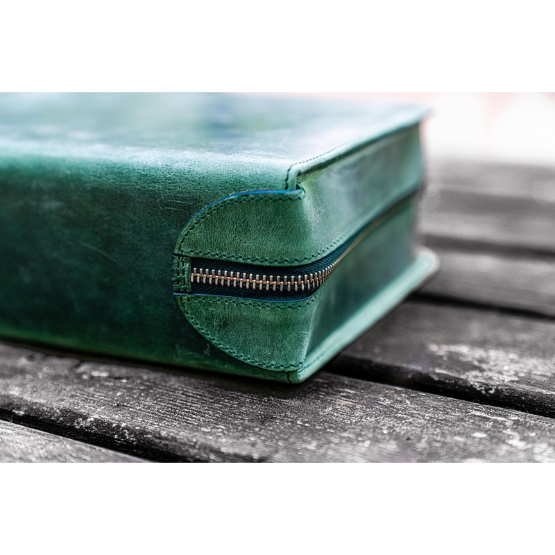 Galen Leather Zippered 40 Slots Pen Case Crazy Horse Forest Green