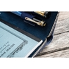 Galen Leather Zippered 5 Slots Pen Case with A6 Notebook Crazy Horse Navy Blue