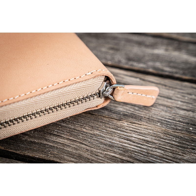 Galen Leather Zippered 5 Slots Pen Case with A6 Notebook Undyed Leather