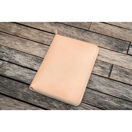 Galen Leather Zippered 5 Slots Pen Case with A6 Notebook Undyed Leather