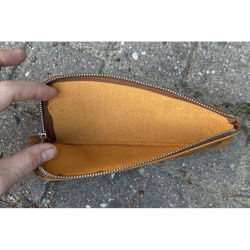 Galen Leather Slip-N-Zip 4 Slots Zippered Pen Pouch Crazy Horse Brown