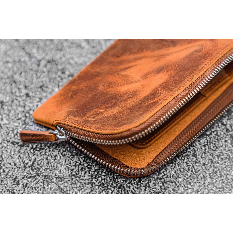 Galen Leather Slip-N-Zip Portapenne in Pelle 4 Posti Crazy Horse Brown