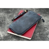 Galen Leather Slip-N-Zip 4 Slots Zippered Pen Pouch Crazy Horse Navy Blue