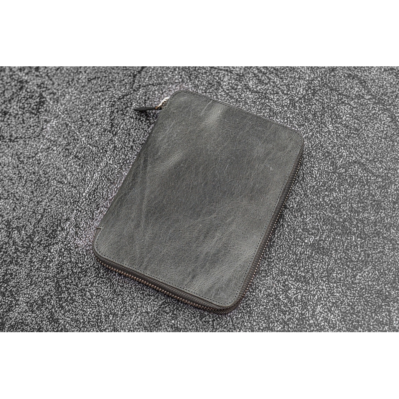 Galen Leather Zippered Folio A5 Crazy Horse Smoky Grey