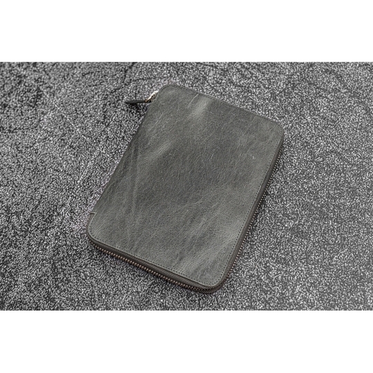 Galen Leather Zippered Folio A5 Crazy Horse Smoky Grey