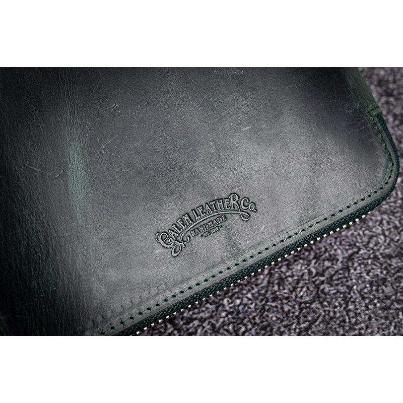 Galen Leather Zippered 20 Slots Pen Case Crazy Horse Forest Green