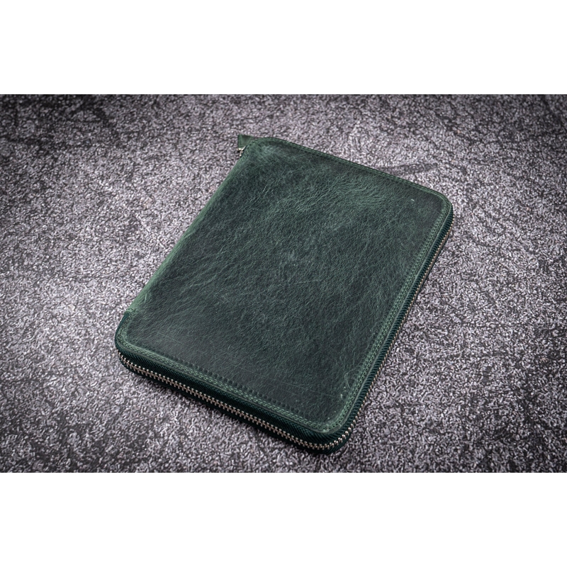 Galen Leather Zippered 20 Slots Pen Case Crazy Horse Forest Green