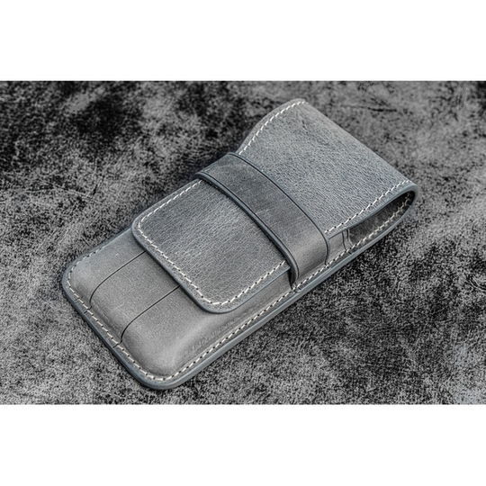 Galen Leather Flap Pen Case for 3 Pens Crazy Horse Smoky Grey