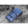 Galen Leather Flap Pen Case for 3 Pens Crazy Horse Navy Blue