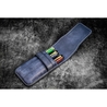 Galen Leather Flap Pen Case for 3 Pens Crazy Horse Navy Blue