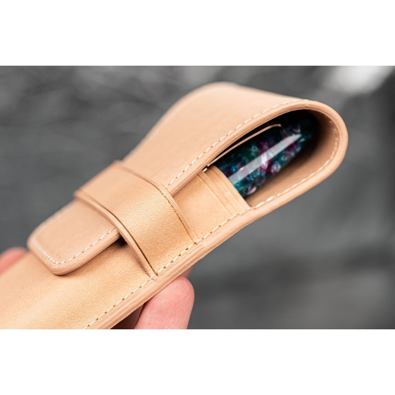Galen Leather Flap Pen Case for 3 Pens Undyed
