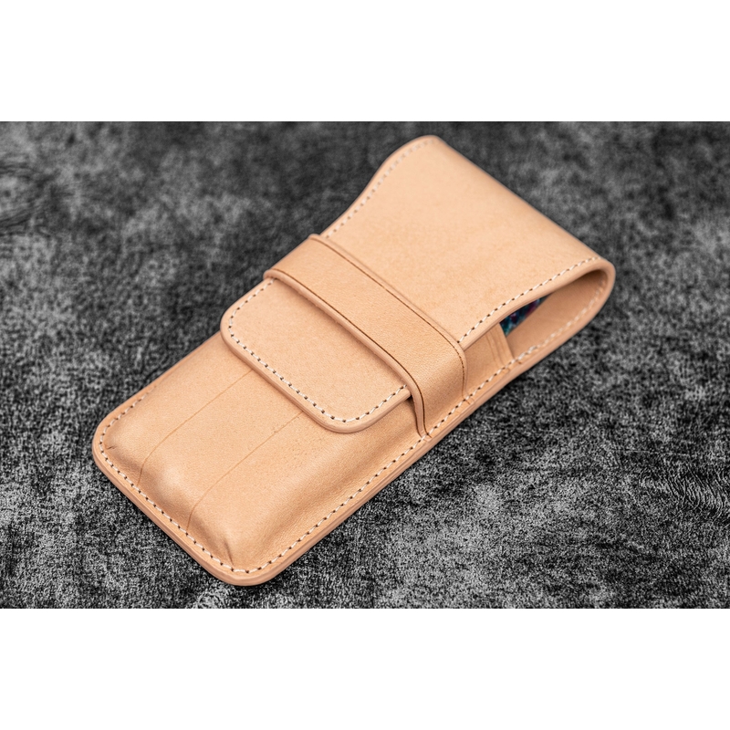 Galen Leather Flap Pen Case for 3 Pens Undyed