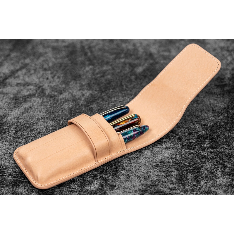 Galen Leather Flap Pen Case for 3 Pens Undyed