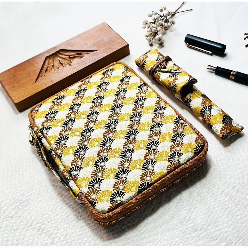 Kyoku Haku Pen Case for 10 Pens Qinghai Wave Yellow