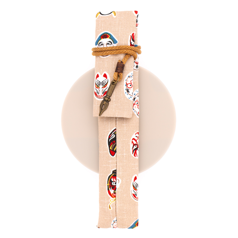 Kyoku Haku Kimono Pen Wrap for 1 Pen Japanese Folk Khaki