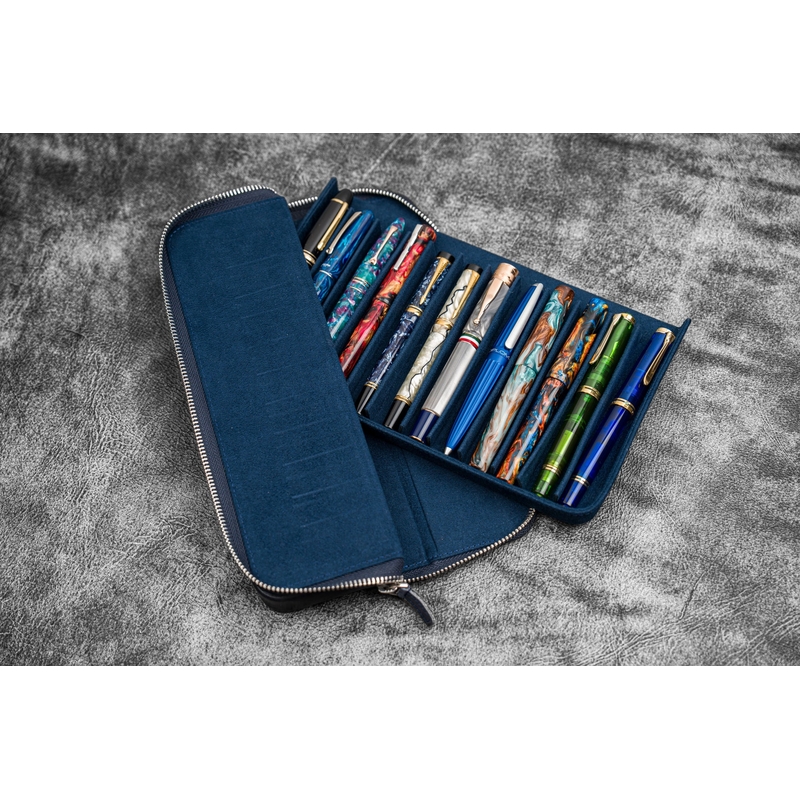 Galen Leather Galen Leather Magnum Opus Portapenne in Pelle 12 Posti Crazy Horse Navy Blue
