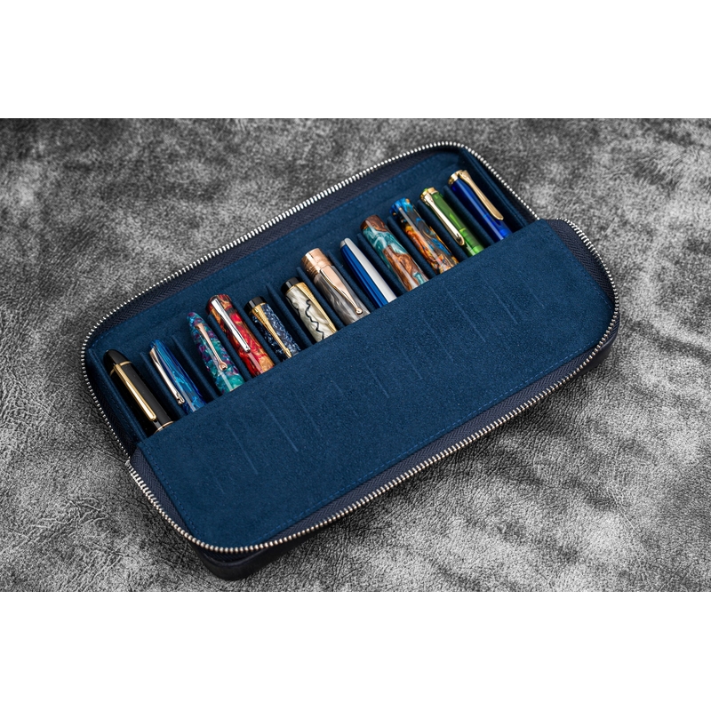 Galen Leather Galen Leather Magnum Opus Portapenne in Pelle 12 Posti Crazy Horse Navy Blue