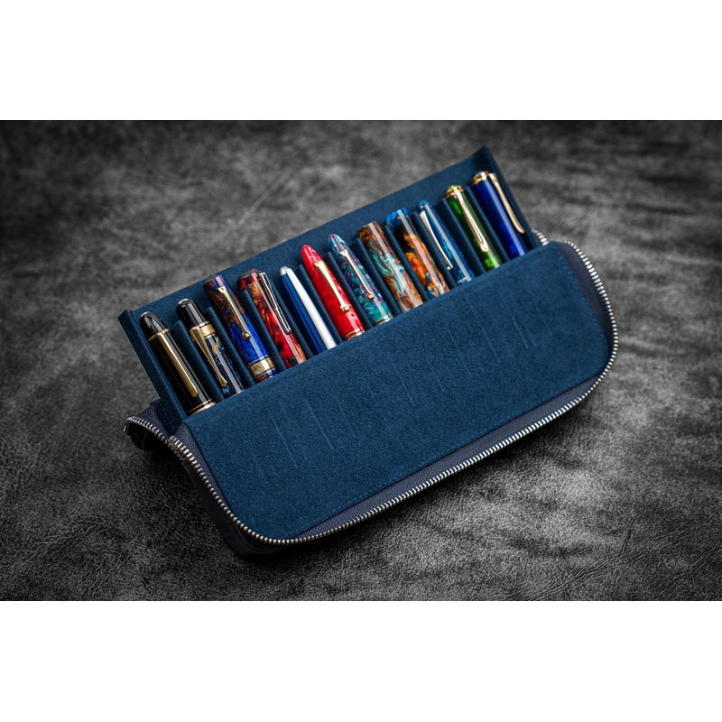 Galen Leather Galen Leather Magnum Opus Portapenne in Pelle 12 Posti Crazy Horse Navy Blue