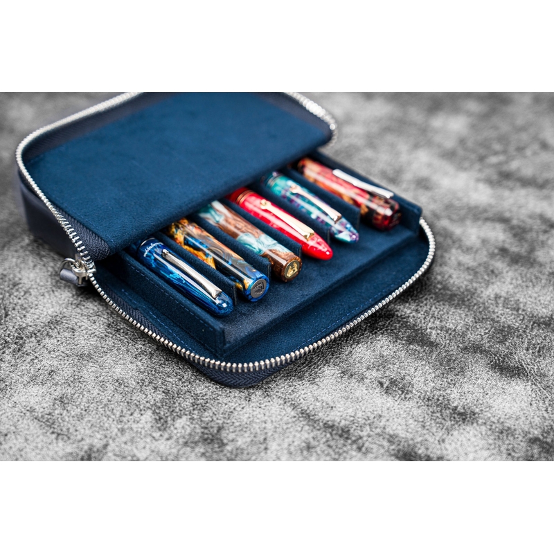 Galen Leather Galen Leather Magnum Opus Portapenne in Pelle 6 Posti Crazy Horse Navy Blue