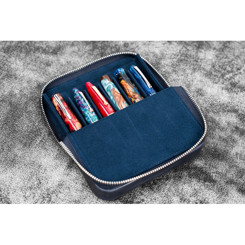 Galen Leather Galen Leather Magnum Opus Portapenne in Pelle 6 Posti Crazy Horse Navy Blue