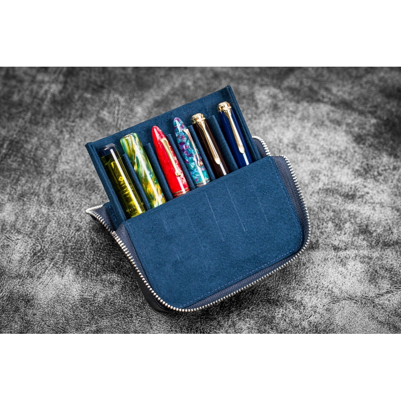 Galen Leather Galen Leather Magnum Opus Portapenne in Pelle 6 Posti Crazy Horse Navy Blue