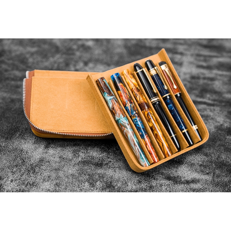 Galen Leather Galen Leather Magnum Opus Portapenne in Pelle 6 Posti Crazy Horse Brown