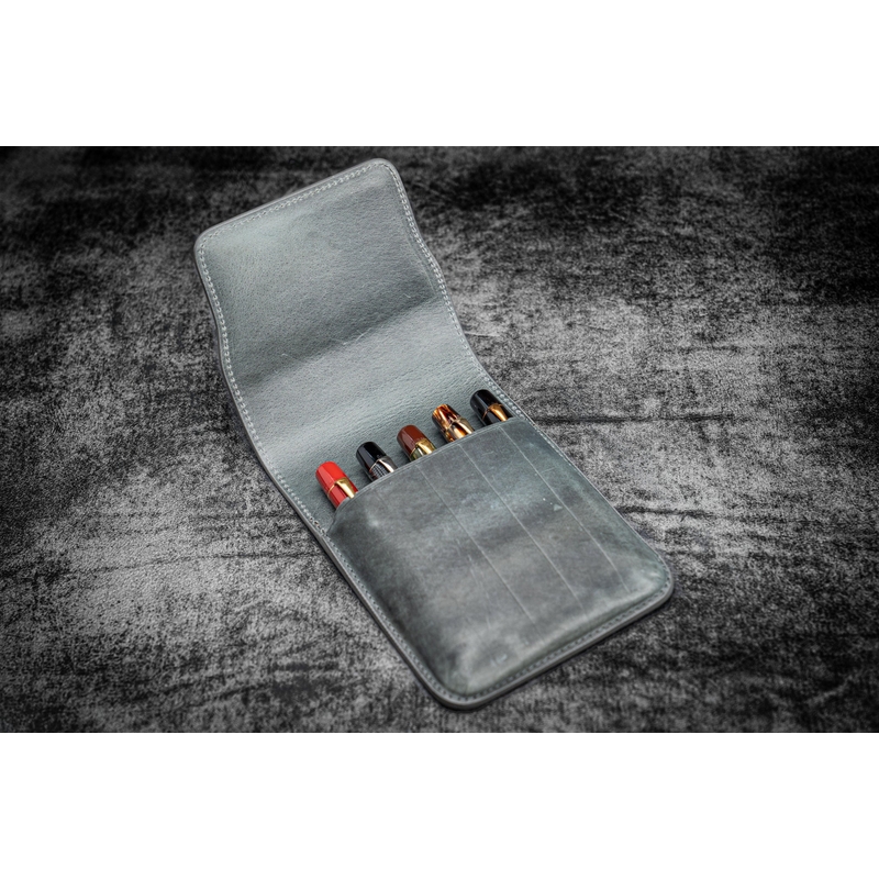 Galen Leather Galen Leather Flap Pen Case for 5 Pens Crazy Horse Smoky Grey