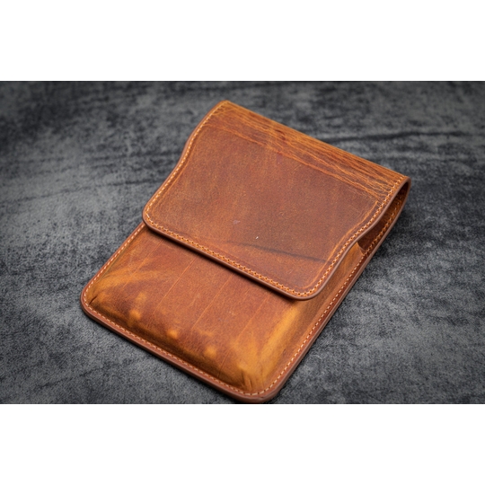 Galen Leather Flap Pen Case for 5 Pens Crazy Horse Brown