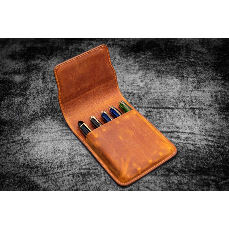 Galen Leather Galen Leather Flap Pen Case for 5 Pens Crazy Horse Brown